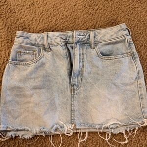 PAC Sun Light Wash Denim Mini Skirt with Frayed Hem